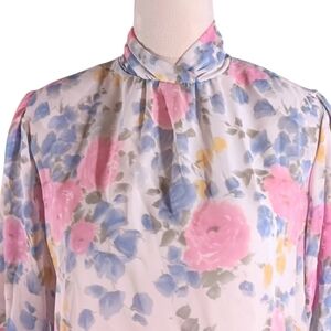 Vintage Sheer Floral 80s Blouse